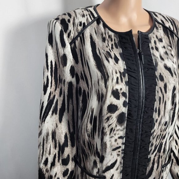 Basler Women's Animal Print Blazer/Jacket Faux Leather Accents Size EU42 (XL) - Picture 2 of 13